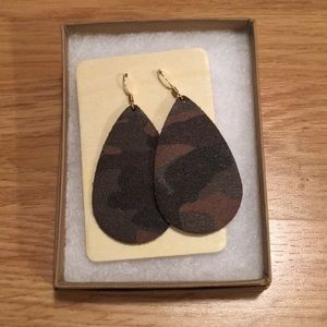 Nickel and Suede Leather Camouflage Earrings